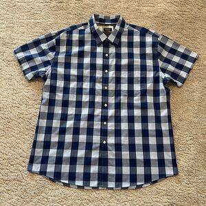 Van Heusen Navy and White Plaid Button Down Shirt - XXL
